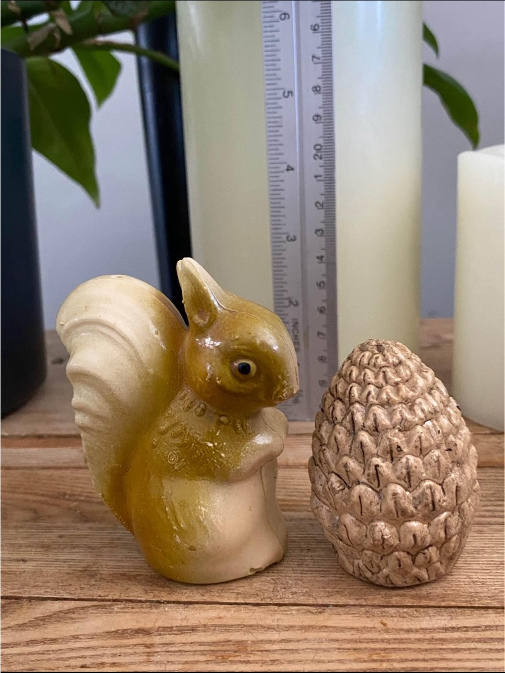Vintage Squirrel & Pinecone Salt Pepper Shakers Hard Plastic Celluloid Kitsch
